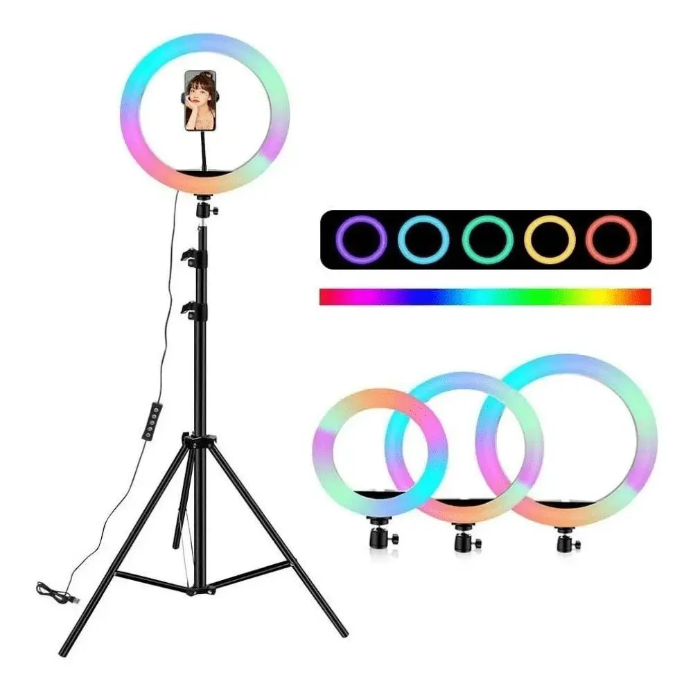 ARO DE LUZ 33 CMS RGB + TRÍPODE 2.1MTRS