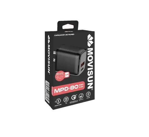 [MPD-80] Cargador tipo c 20 Watts Movisun MPD-80