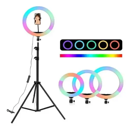 ARO DE LUZ 33 CMS RGB + TRÍPODE 2.1MTRS